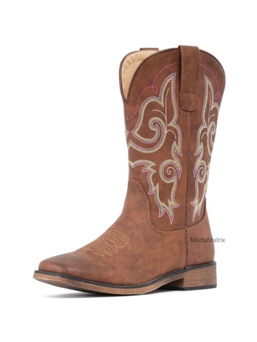 Faux Leather Square Toe Mid Calf Western Cowboy Boots